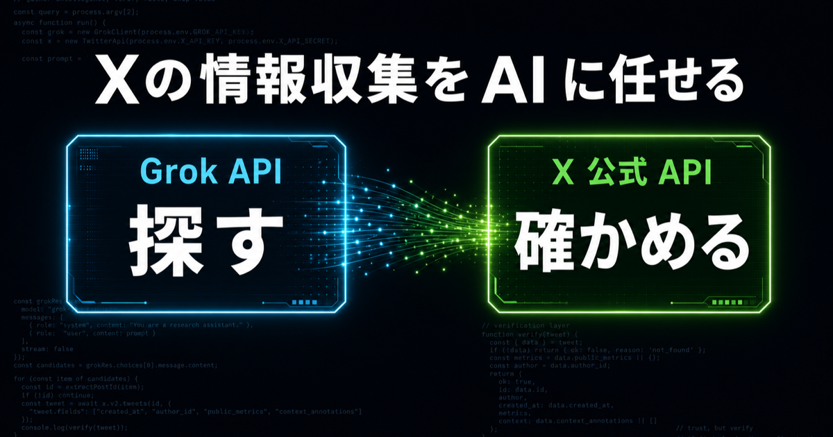 Xの情報収集をAIに任せる：探すはGrok API、確かめるはX公式API